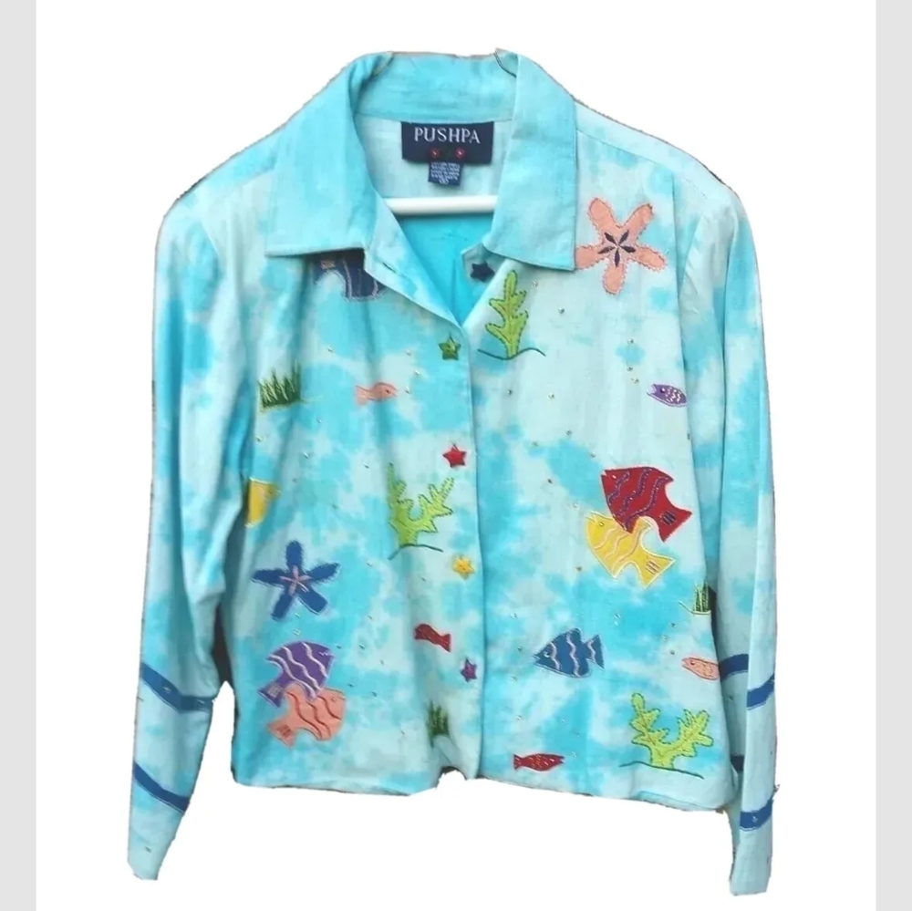 Jacket Tropical Fish Ocean Life Embroidered Fully Lined Small New